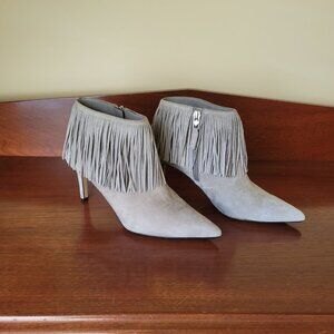Sam Edelman Kandice Gray Fringed Pointed Toe Suede Bootie Women's US 8 M